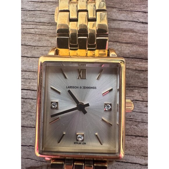 Larsson & Jennings Watch Women Gold Tone Square Crystal Dial Working Extra Link - Picture 2 of 7